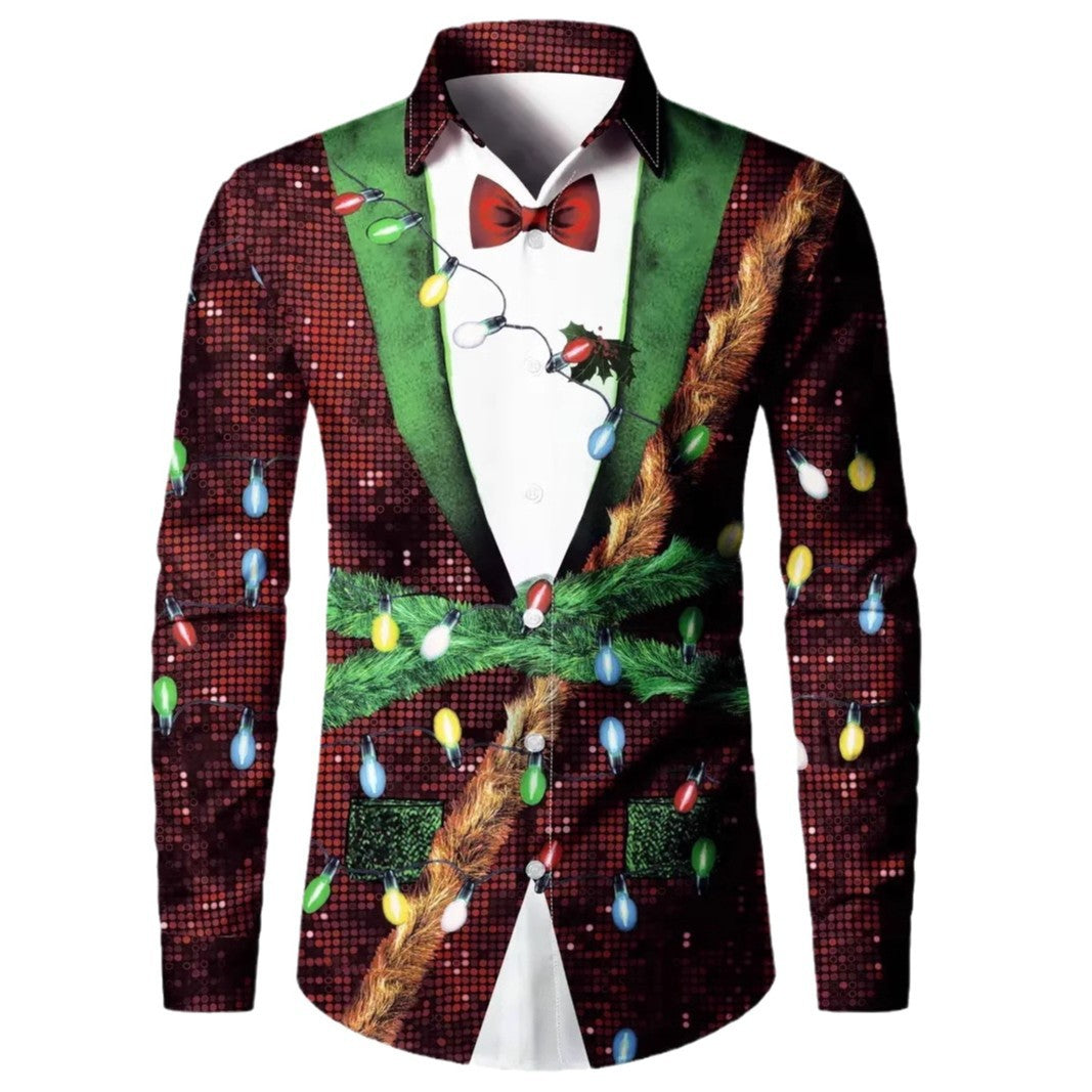 Fashion Men's False Two Pieces Digital Printing Shirt