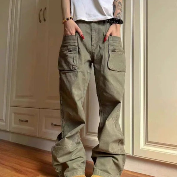Double Zipper Workwear With Pocket Casual Pants