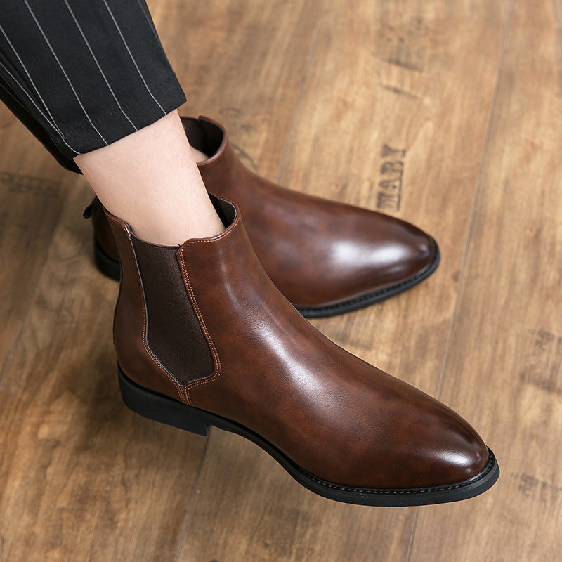 Fleece Leather Men's Fashion Trend Slip-on Ankle Boots