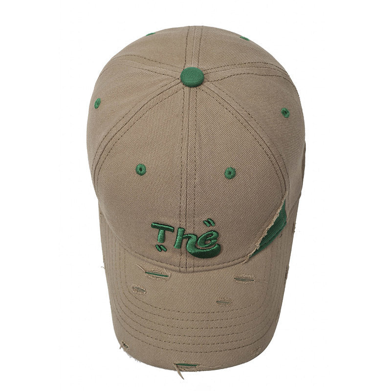 Korean Style Ripped Special Letter Embroidered Baseball Cap Big Brim