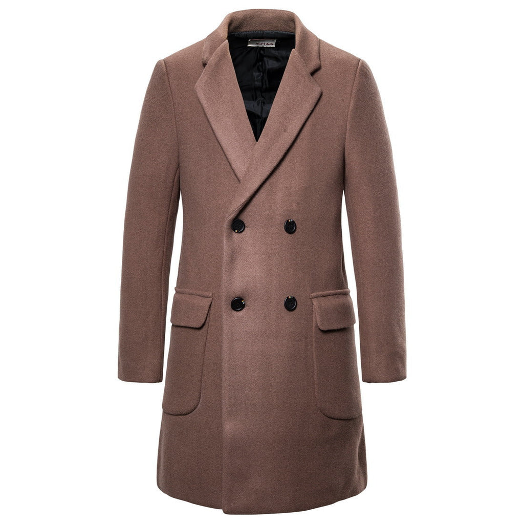 Double-breasted casual woolen coat men's woolen trench coat