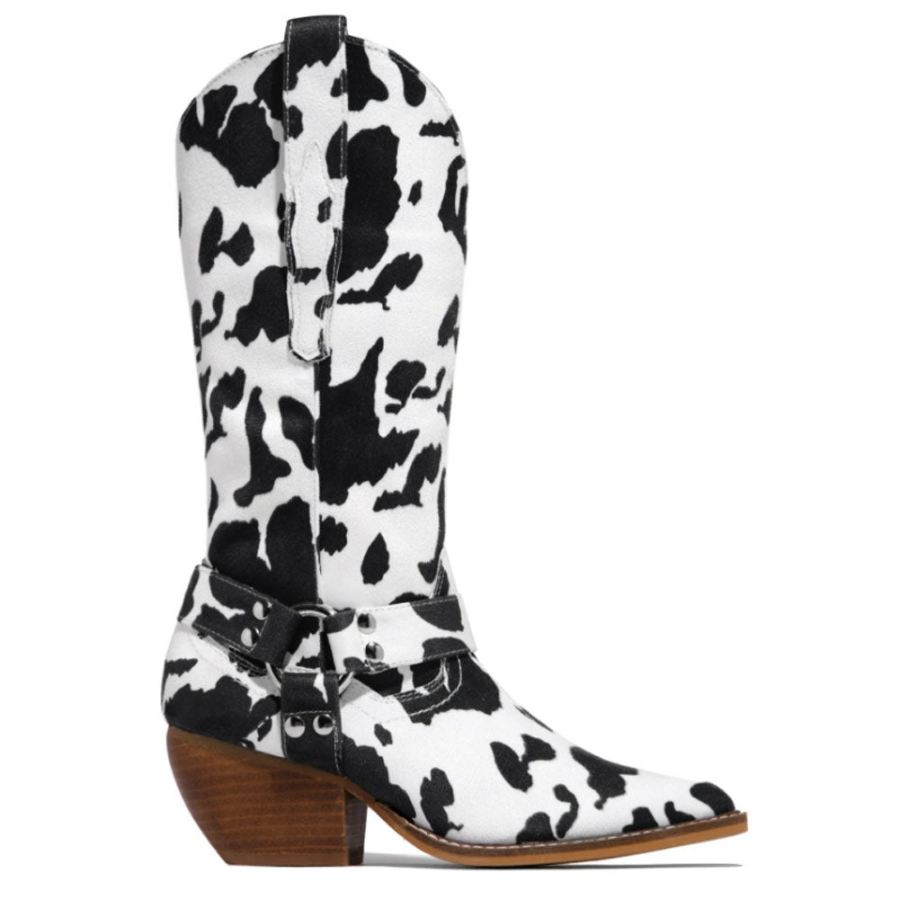 High Tube Faux Fur Thick Heel Low Heel Round Toe Viscose Shoes Solid Color Fashion Boots