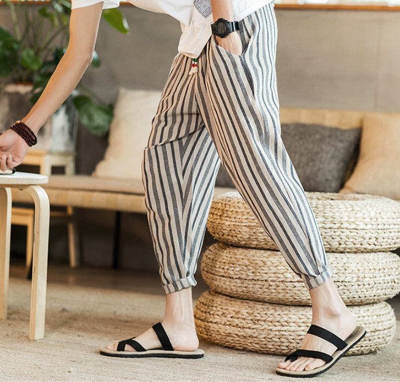 Chinese Style New Cotton And Linen Large Size Casual Youth Feet Japanese Men's Pants
