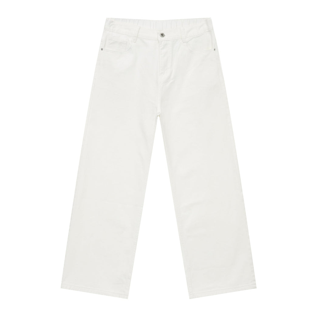 Korean Style Retro Half Elastic Waist Loose Straight Jeans Men's American Style