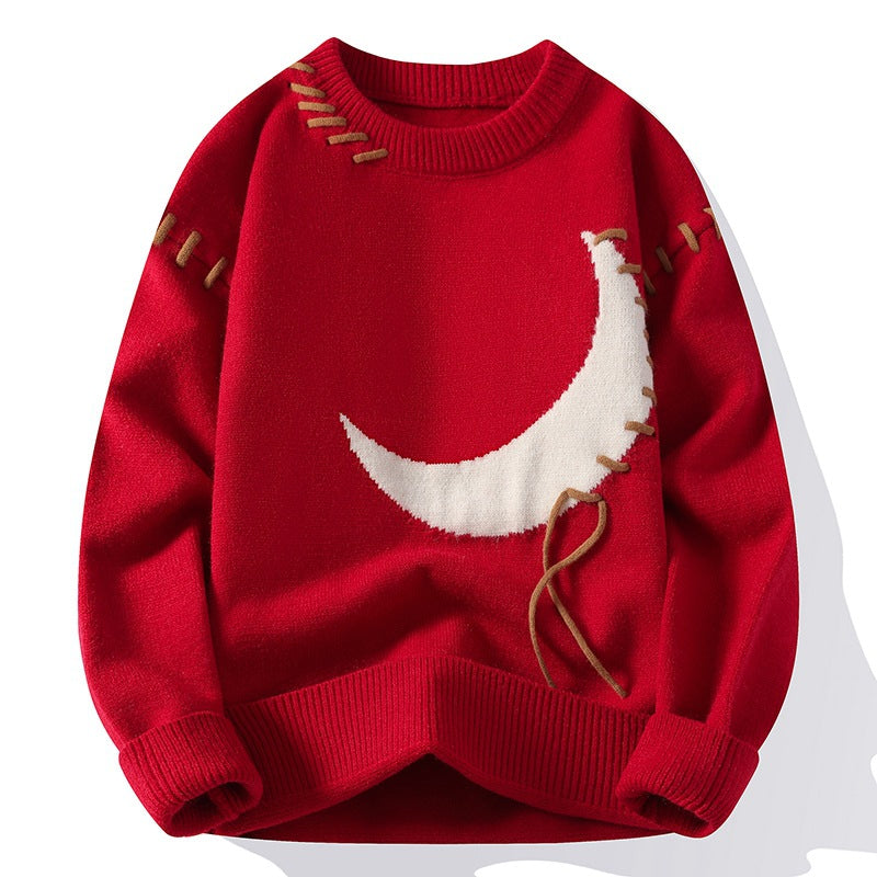 Trendy Moon Jacquard Round Neck Sweater For Men
