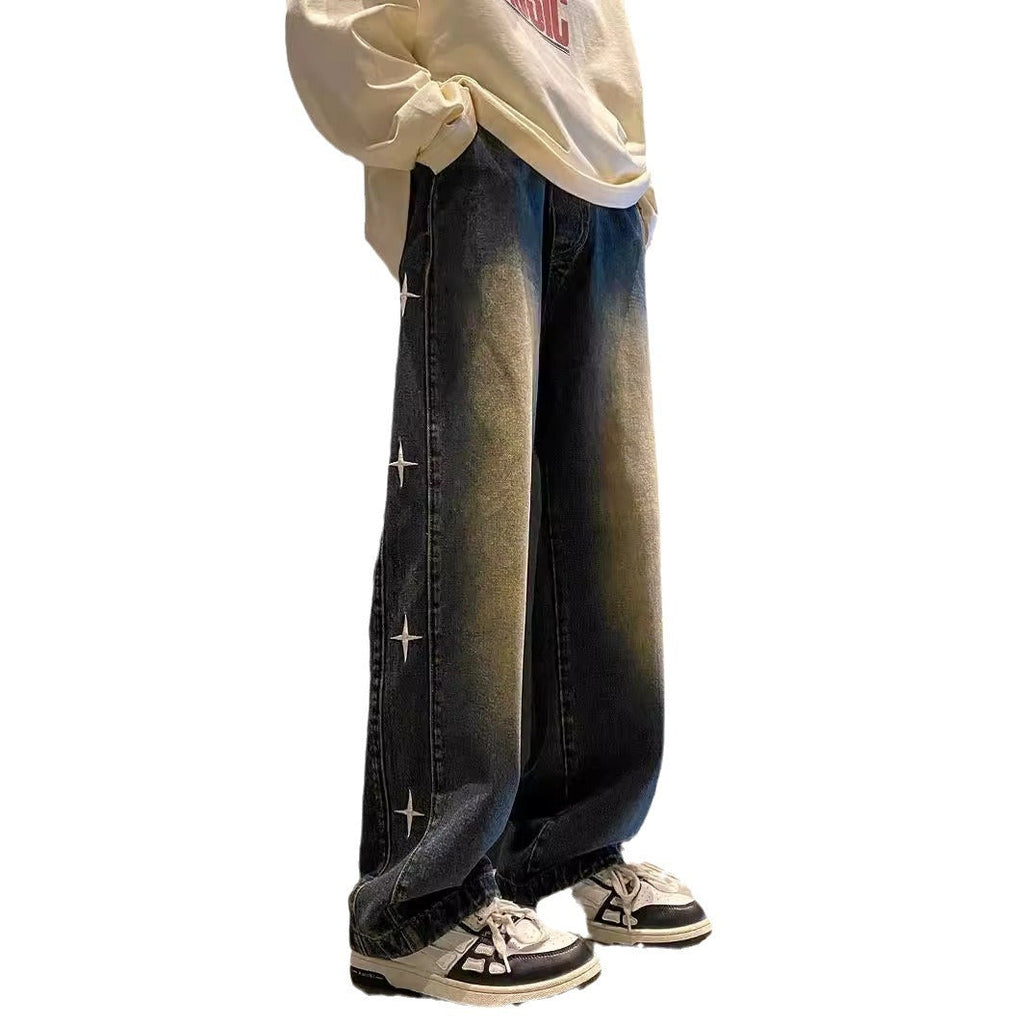 New Spring And Autumn American Retro Distressed High Street Wide-leg Pants