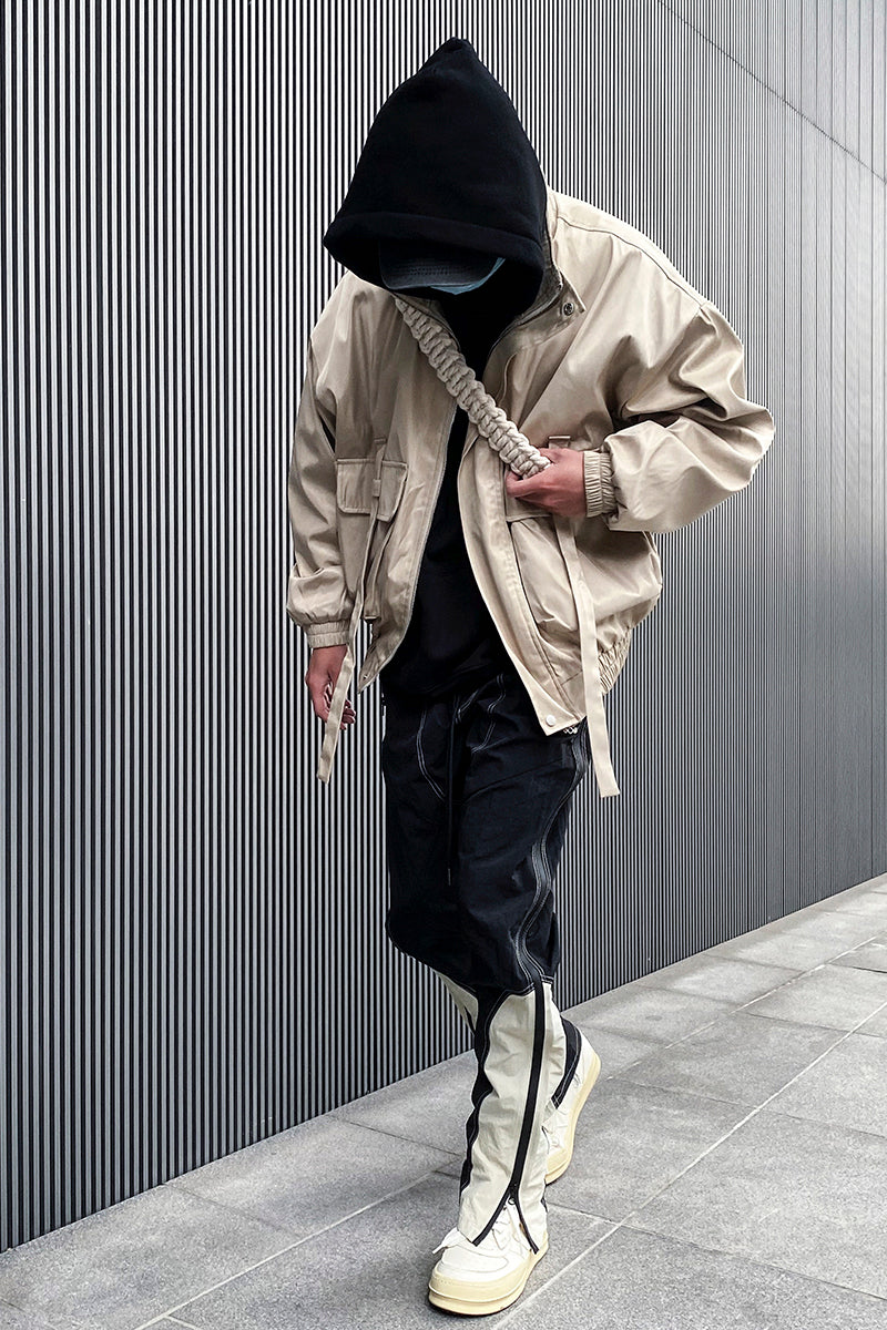 Nylon Trench Coat With Large Pockets And Streamers