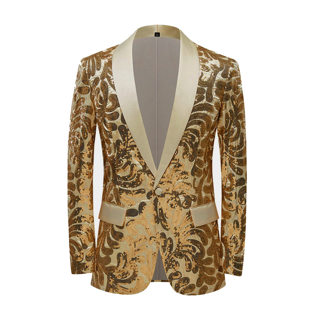 Casual Suit Menswear Men's Gold Retro Floral Sequins