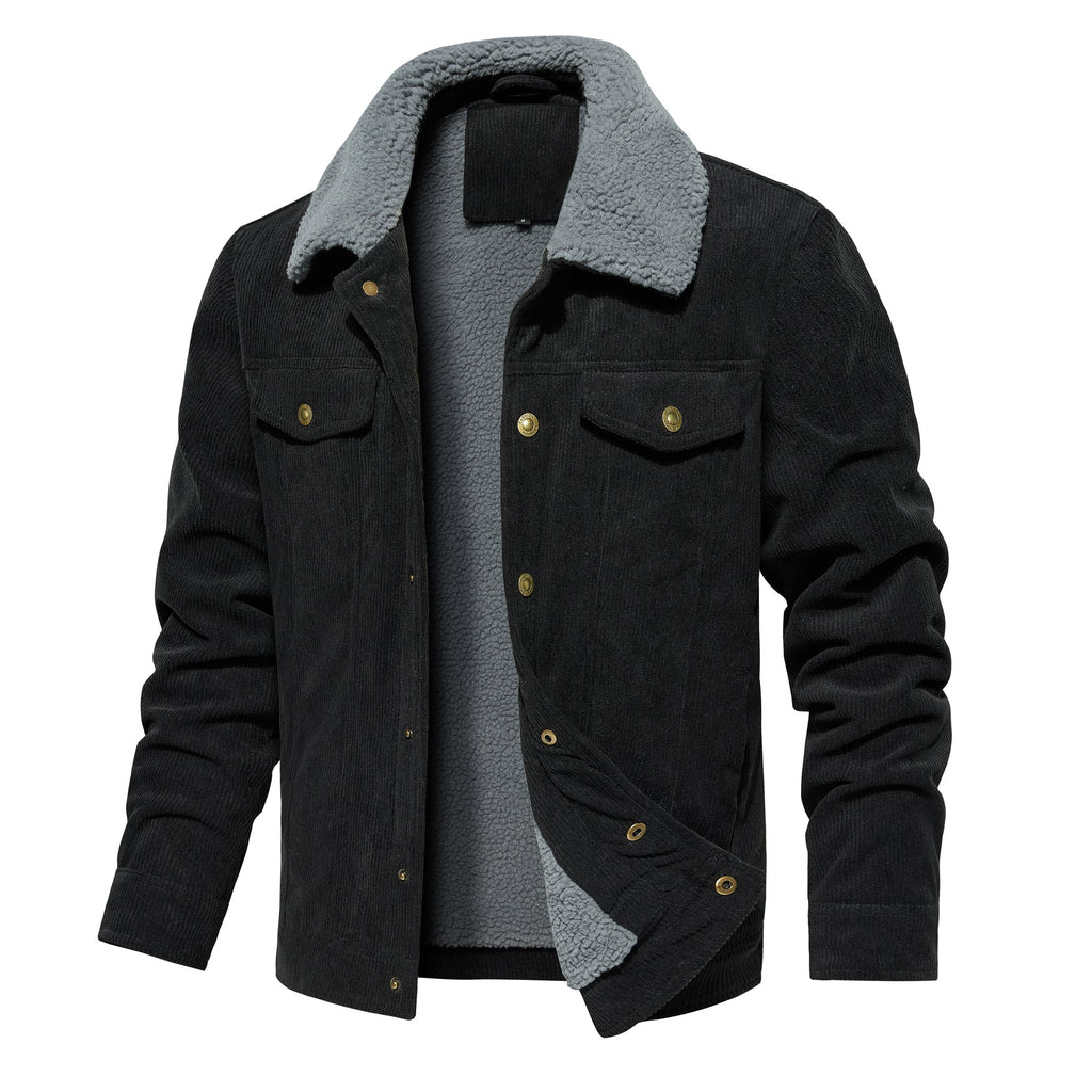 Men's Corduroy Jacket Winter Sherpa Lined Warm Thick Trucker Cargo Coat With 5 Pockets