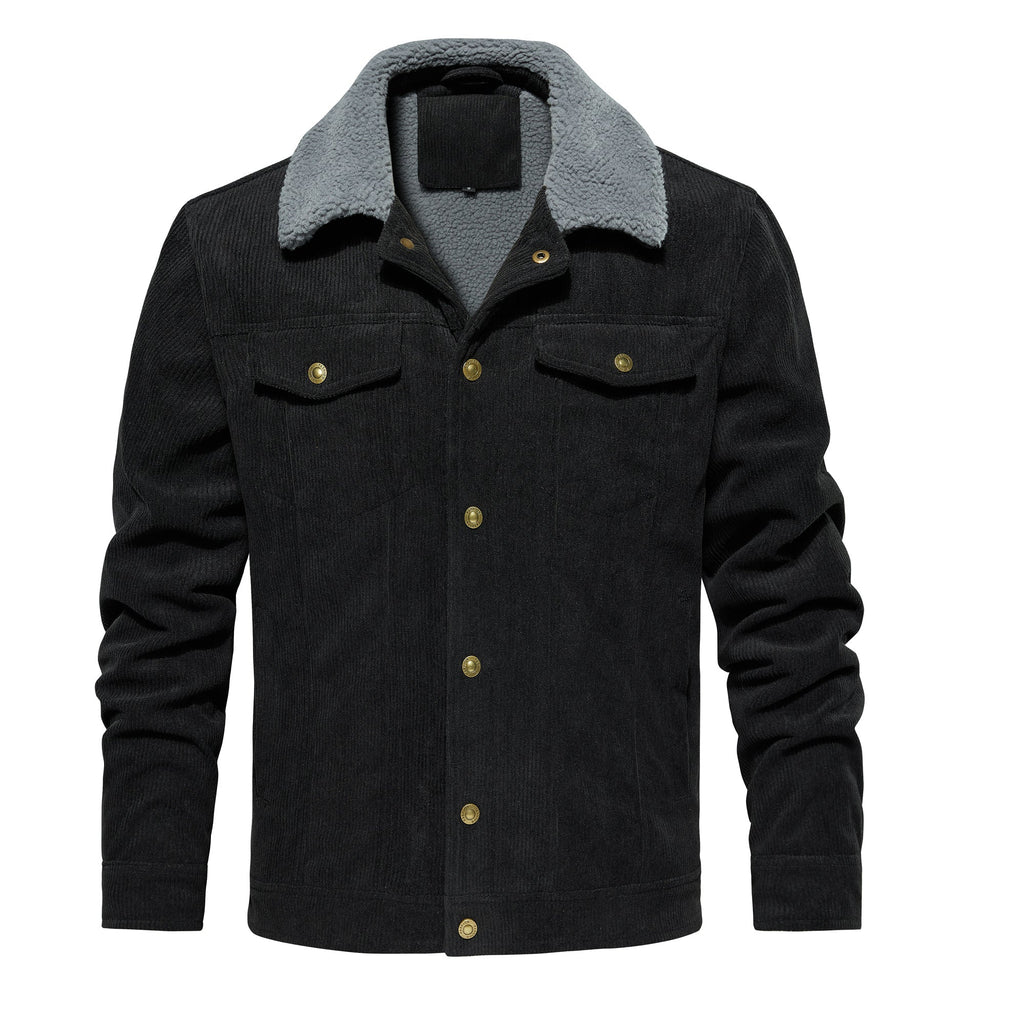 Men's Corduroy Jacket Winter Sherpa Lined Warm Thick Trucker Cargo Coat With 5 Pockets