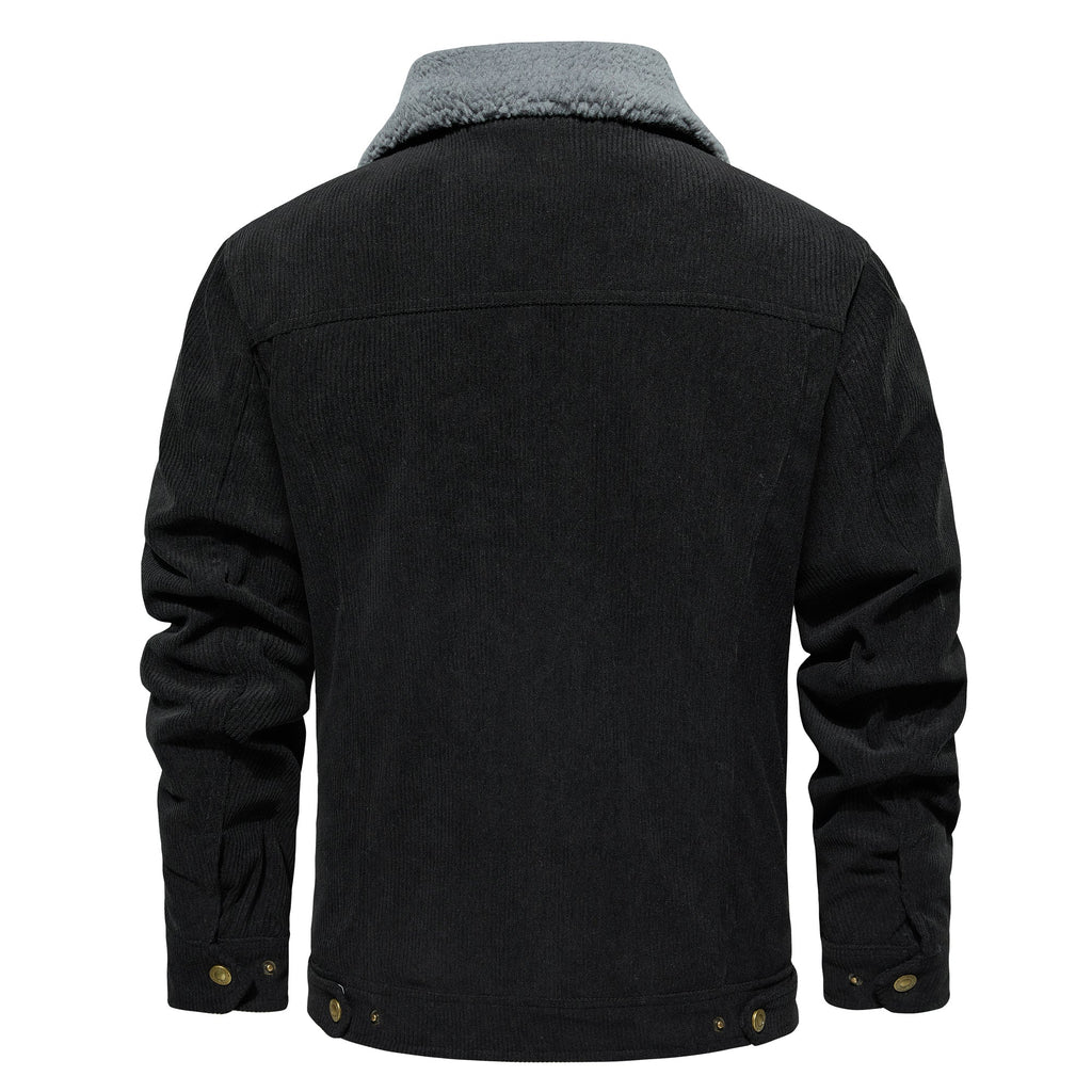 Men's Corduroy Jacket Winter Sherpa Lined Warm Thick Trucker Cargo Coat With 5 Pockets