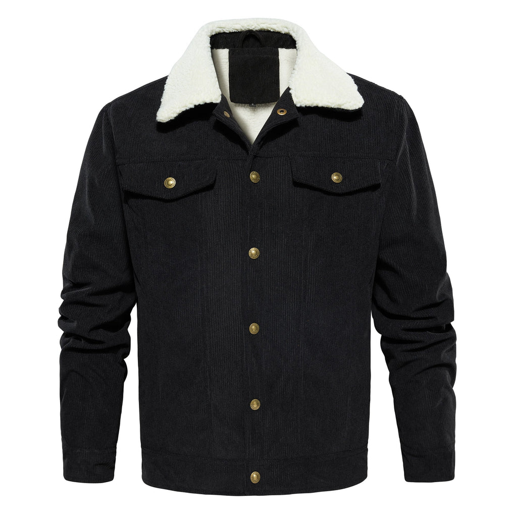 Men's Corduroy Jacket Winter Sherpa Lined Warm Thick Trucker Cargo Coat With 5 Pockets