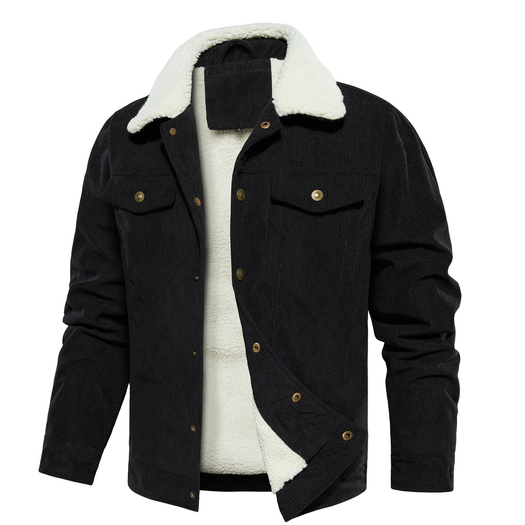 Men's Corduroy Jacket Winter Sherpa Lined Warm Thick Trucker Cargo Coat With 5 Pockets