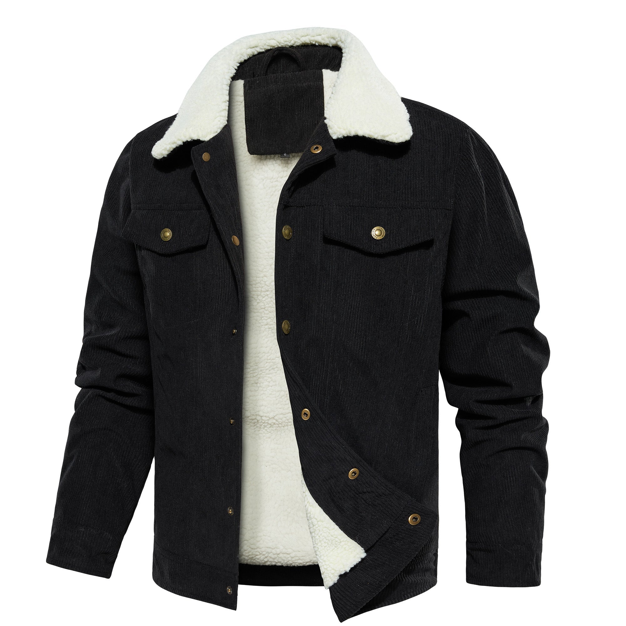 Men's Corduroy Jacket Winter Sherpa Lined Warm Thick Trucker Cargo Coat With 5 Pockets