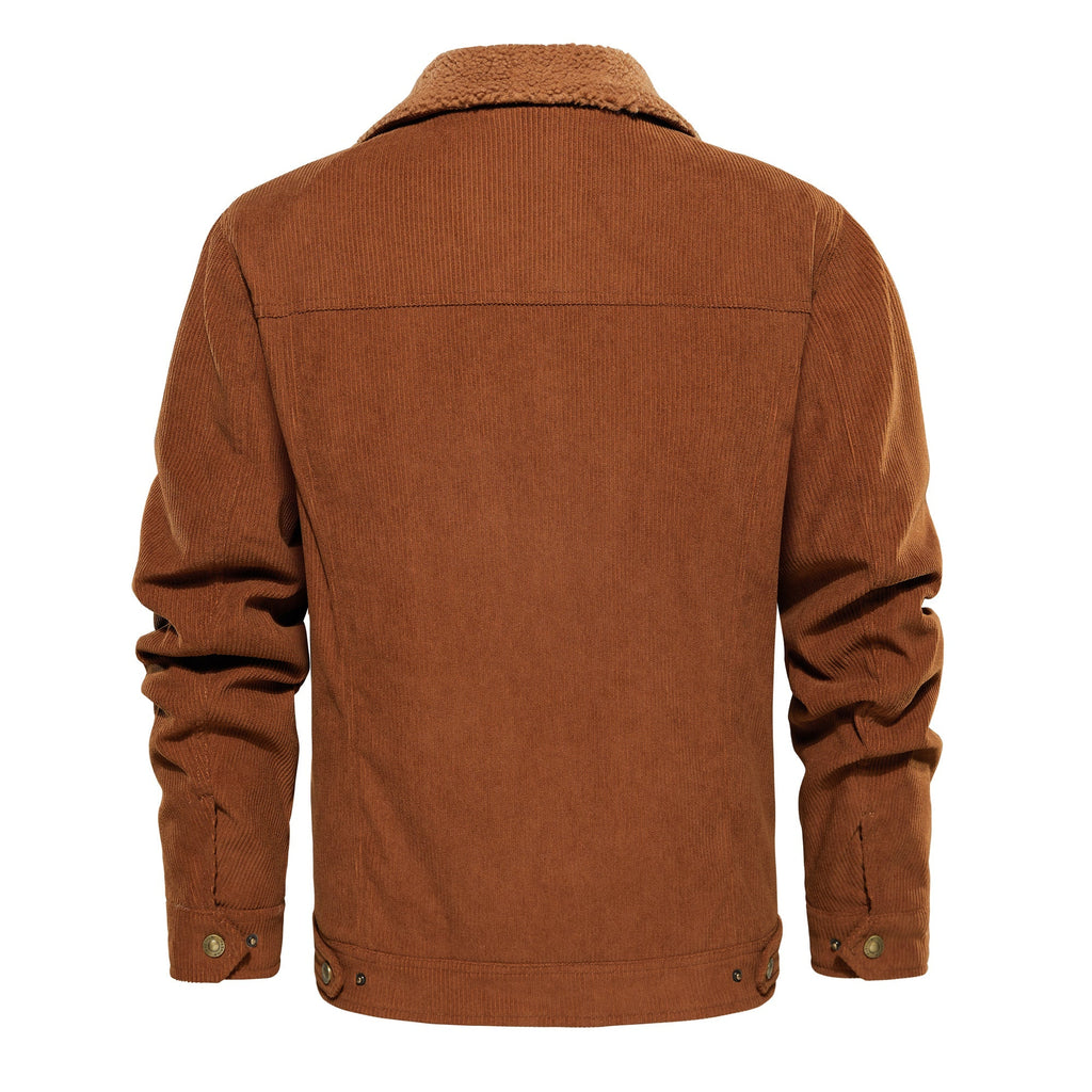 Men's Corduroy Jacket Winter Sherpa Lined Warm Thick Trucker Cargo Coat With 5 Pockets