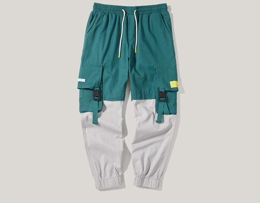 New Style Brand Function Buckle Pocket Contrast Color Stitching Men's Beamed Overalls