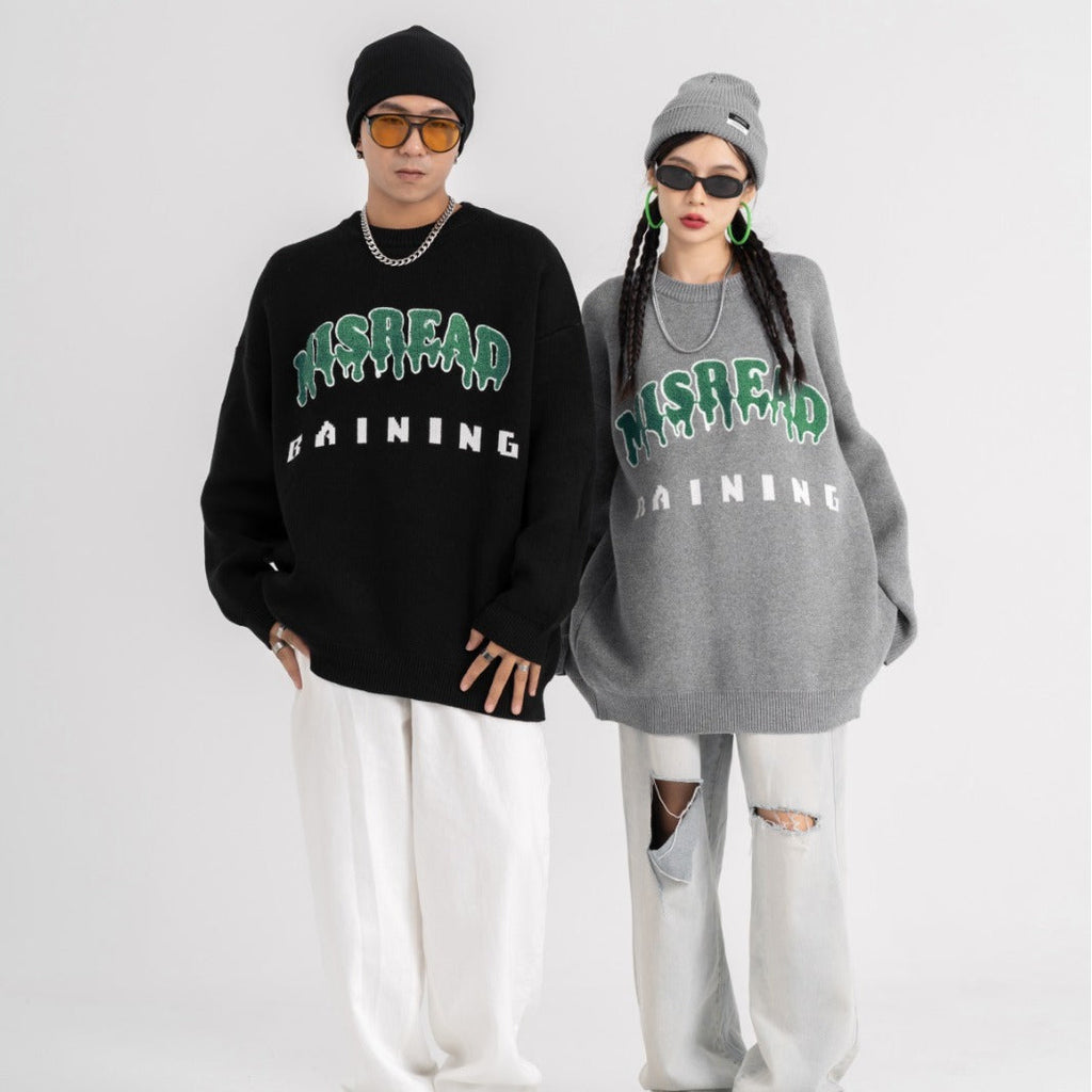 Lazy Couple Men And Women Embroidered With Letters Sweater
