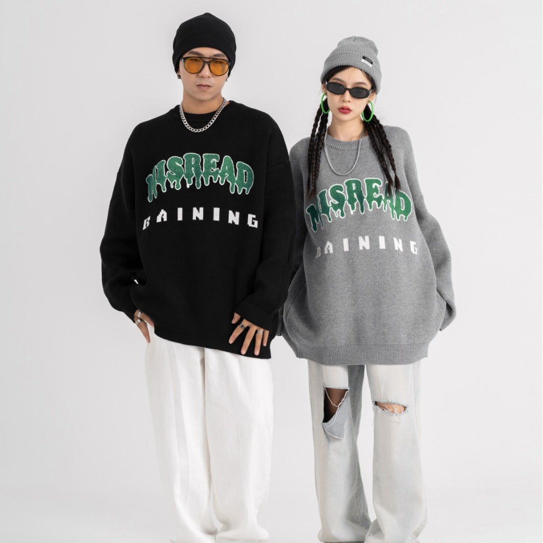 Lazy Couple Men And Women Embroidered With Letters Sweater