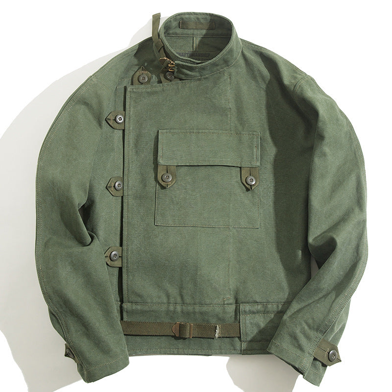 Motorcycle Cotton Washed Water Army Green Jacket Men