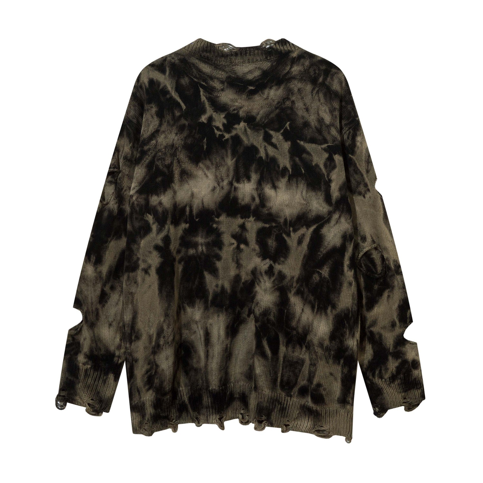 High Street American Beggar Style Tie-dyed Make Old Ripped Round Neck Sweater