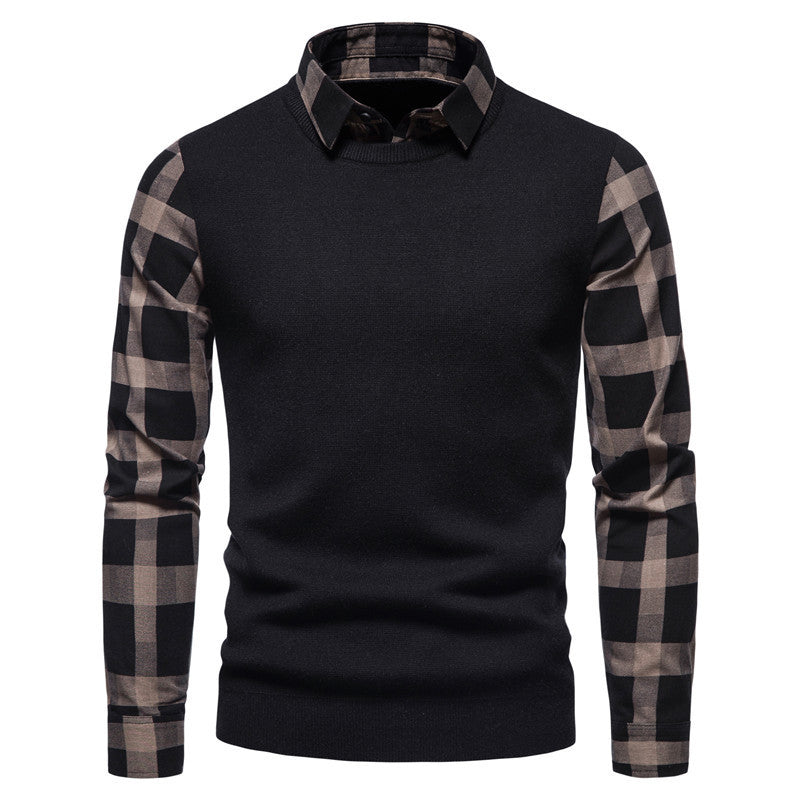 Autumn And Winter New Men's False Two Pieces Knitwear Coat Lapel Shirt Sweater Men