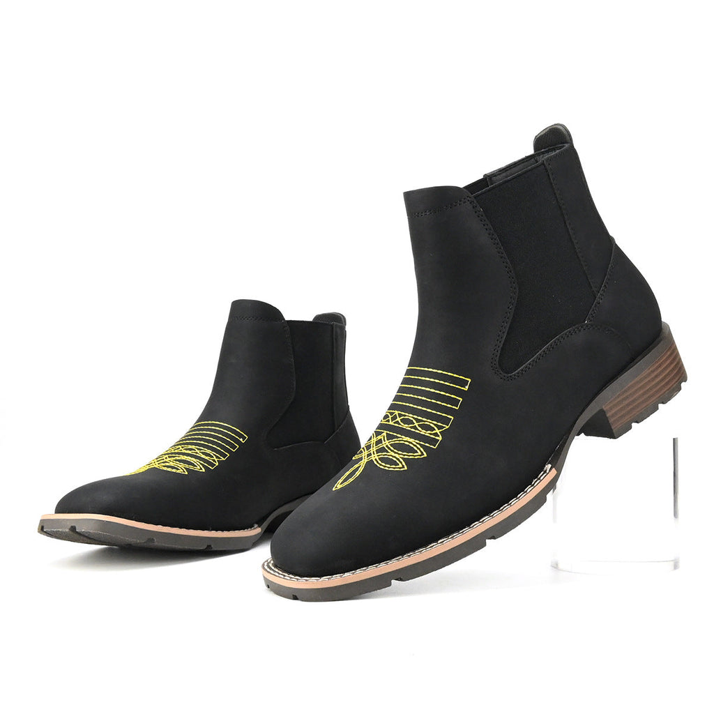 Embroidered Slip-on Chelsea Boots Men's Martin Boots