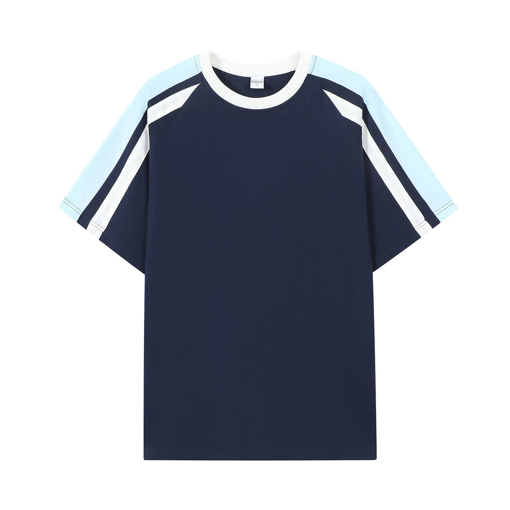 American-style Retro Contrast Color Pull-up Design Short-sleeved T-shirt