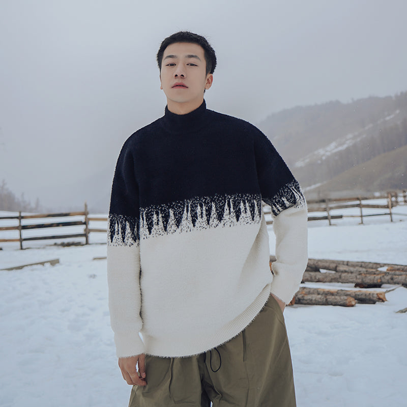 Half Turtleneck Sweater Men Winter New Hong Kong Style