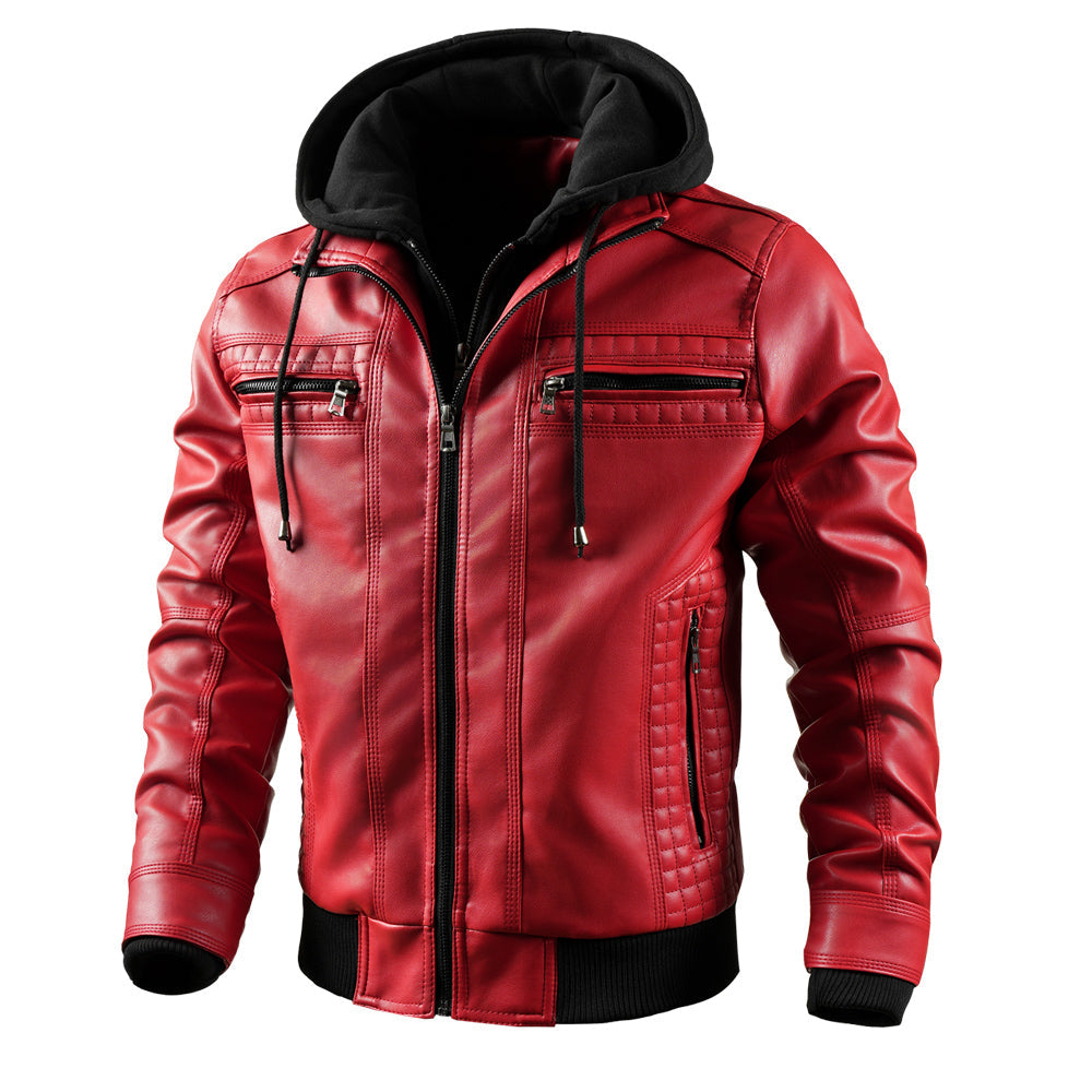 Men's Faux Leather Jacket Motorcycle Jacket Waterproof Windproof PU Moto Vintage Bomber Hoodie With Removable Hood