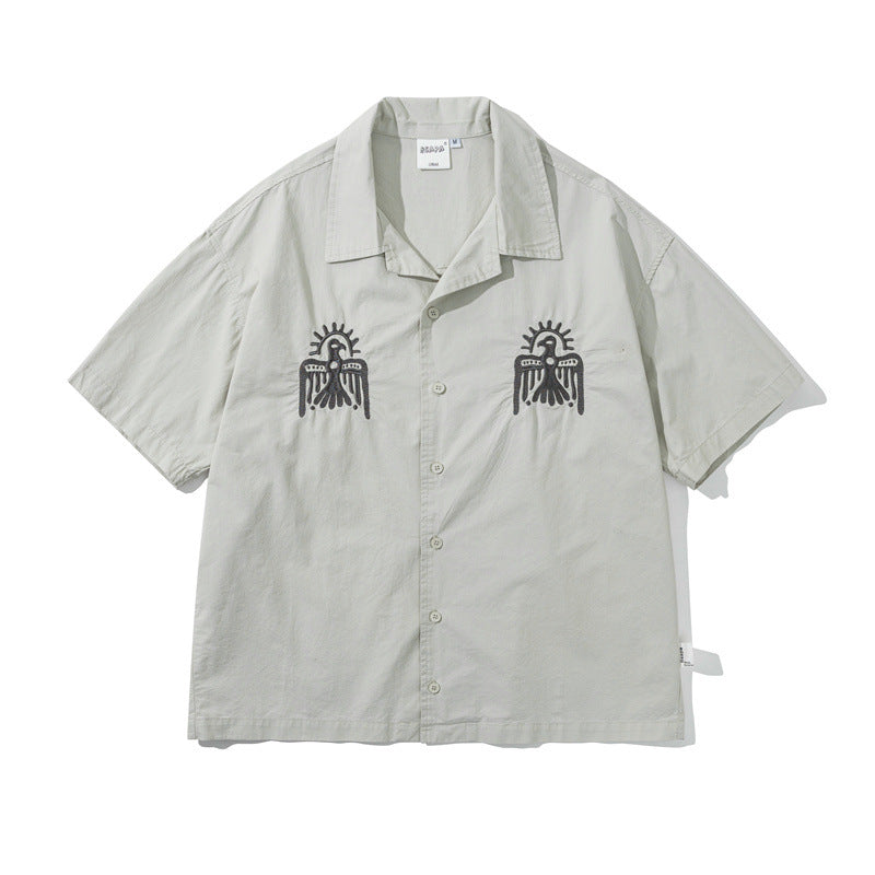 Summer Fashion Brand Retro Funny Embroidery Leisure Cargo Shirt