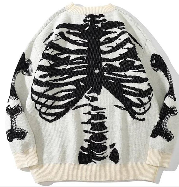 Skull Round Neck Long Sleeve Fashion Loose Oversize Pullover Sweater