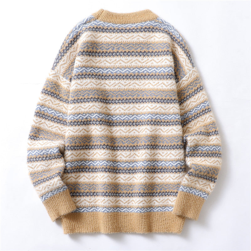 Autumn And Winter Mink Velvet Sweater Men's Knit Sweater Plus Velvet Thick Winter Coat Warm Line
