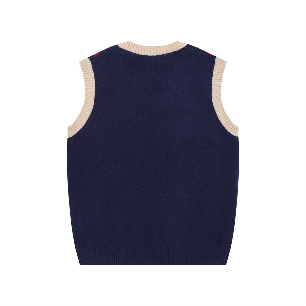 European And American Street Color Matching Letters Jacquard V-neck Sweater Vest