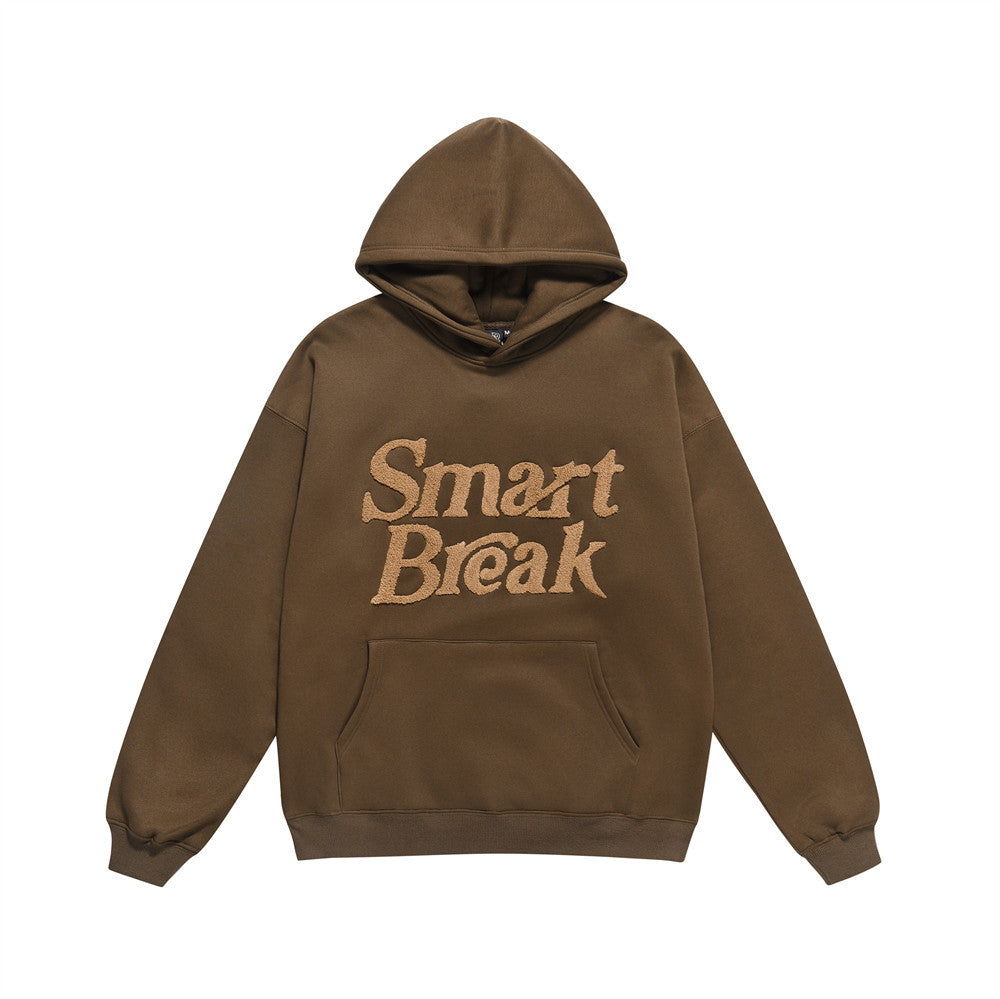 Flocking Embroidery Letters Plus Velvet Thickened Hooded Sweatshirt