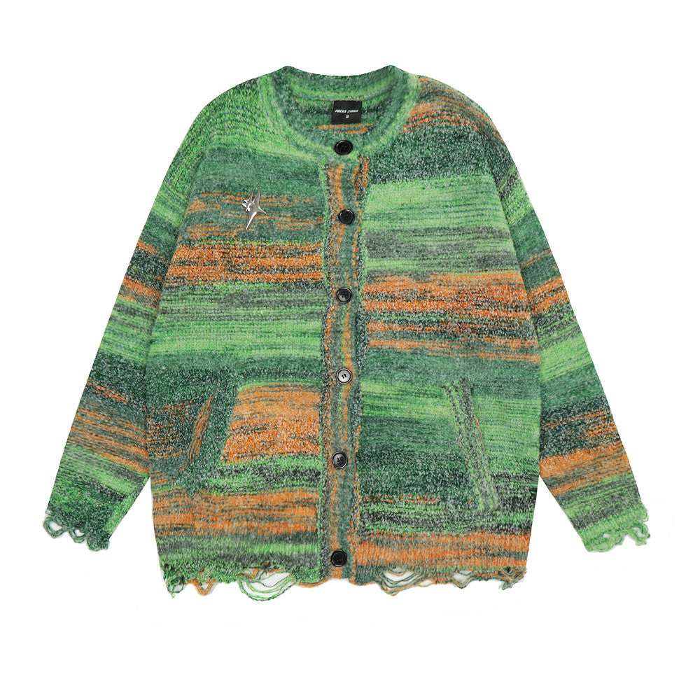 Gradient Rendering Striped Sweater Jacket