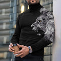 Autumn Winter Men's Long Sleeve Turtleneck T Shirt Printed Casual Top