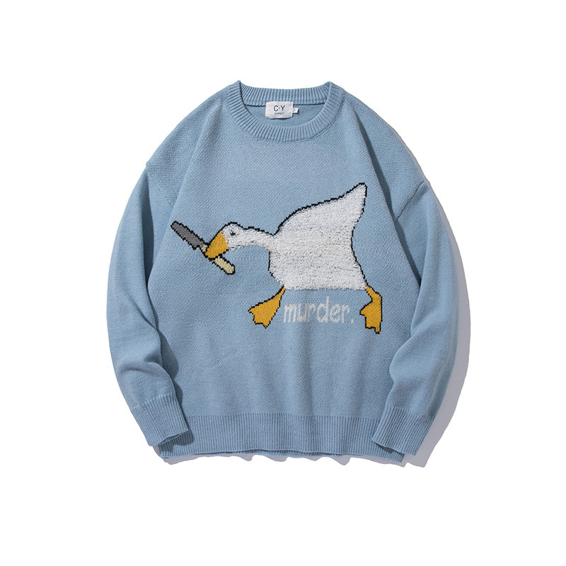 Tide Japanese National Tide Flocking Duck Trend Loose Knit Sweater For Men And Women Couples