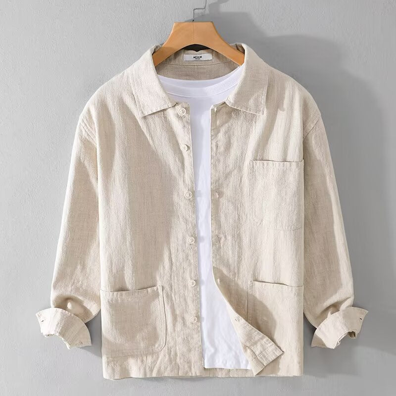 Casual Cotton And Linen Men's Long-sleeved Coat
