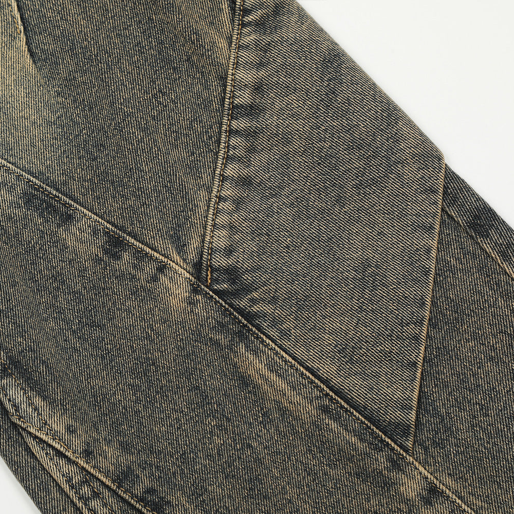 Men's Patchwork Irregular Skinny Jeans Washed