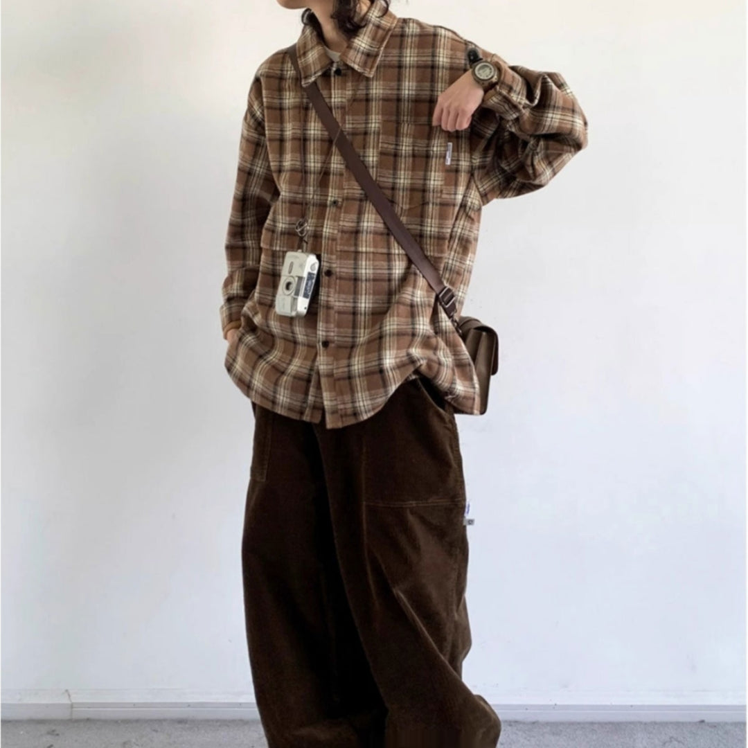 Retro Plaid Shirt For Boys Autumn And Winter New Loose Long Sleeve Neutral Shirt Coat