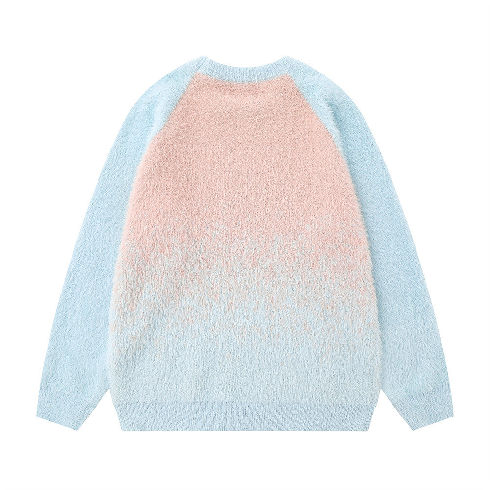Gradient Mink-like Round Neck Sweater Men's Loose