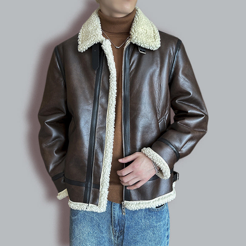 Men's Leather Fashion Casual Polo Collar Padded Jacket