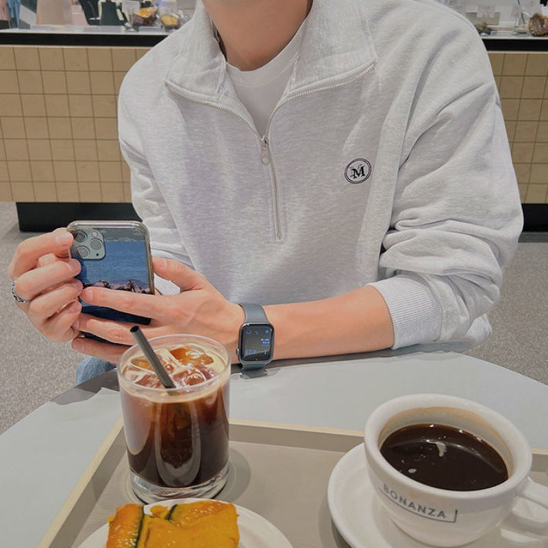 Half-high Neck Zippered Sweater For Men
