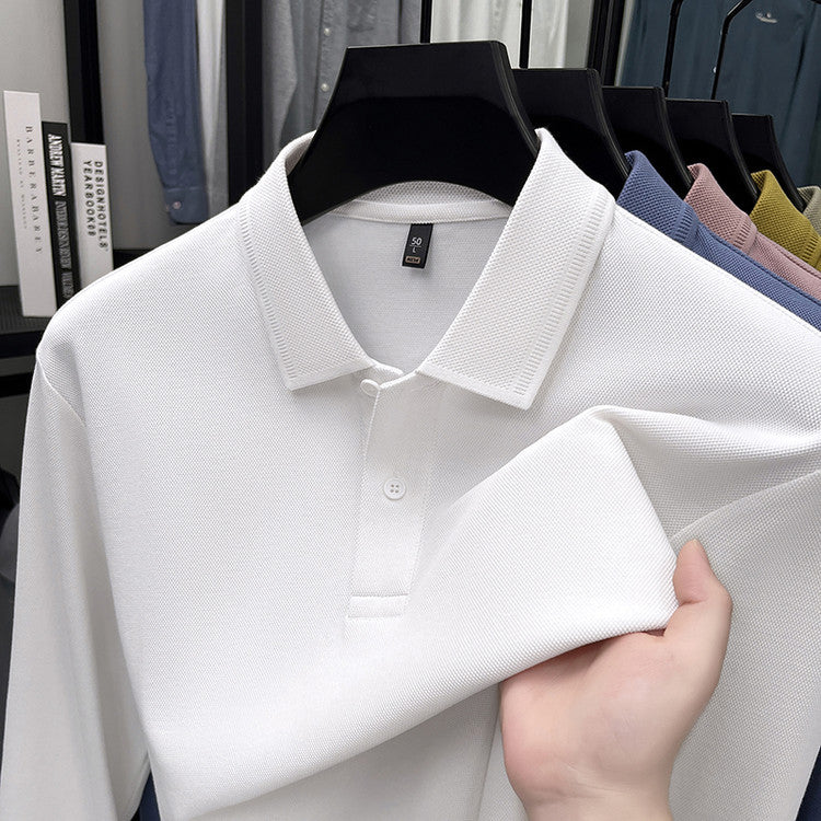 Mercerized Cotton Long-sleeved Polo Shirt Men's Spring And Autumn Casual Clothing For Middle-aged Dad Breathable Bottoming