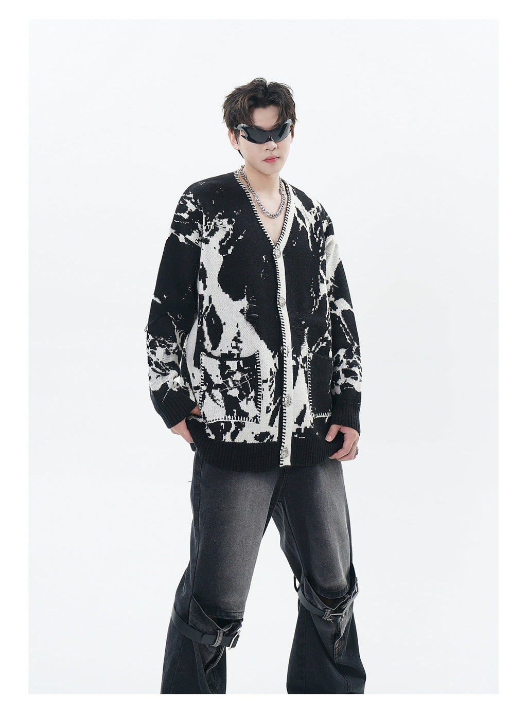 Snowflake Ripped Niche V-neck Knitted Tup Cardigan