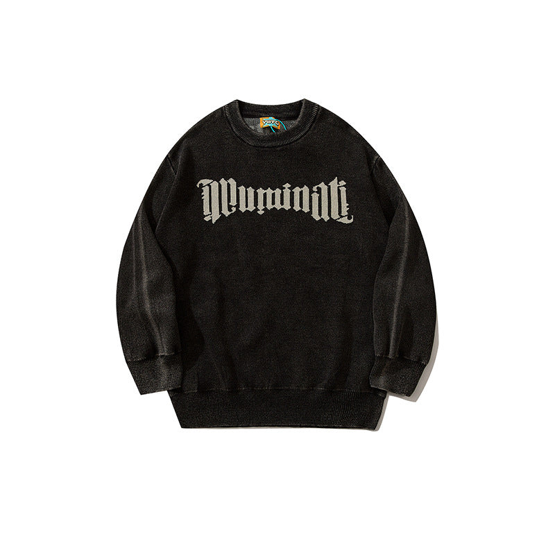 Men's Distressed Round Neck Long Sleeve Sweater