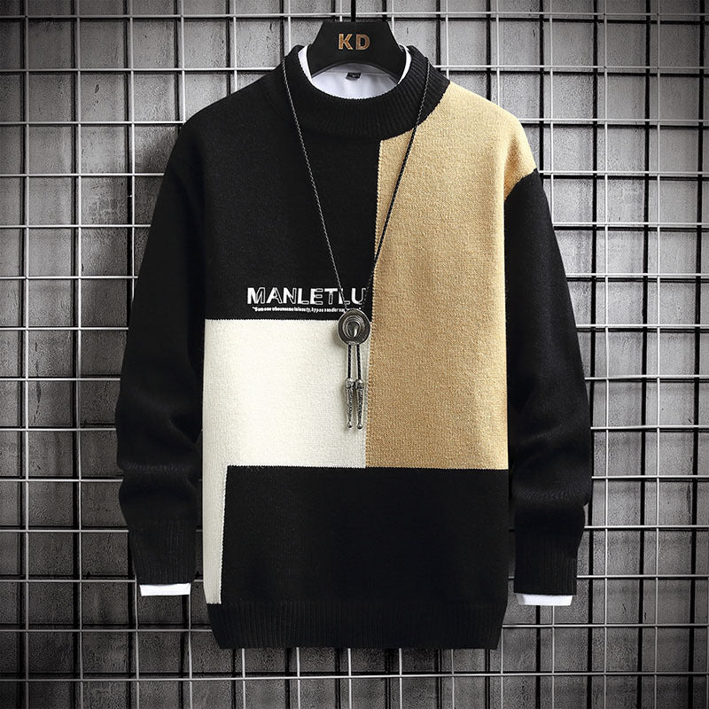 Trendy Men's Simple Stitching Round Neck Long-sleeved