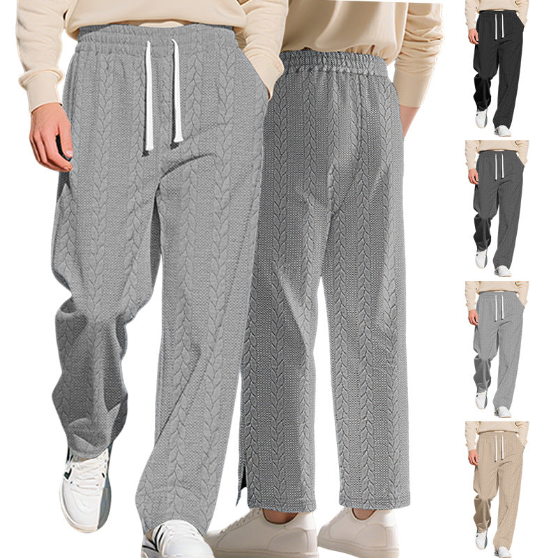 Men's Casual Solid Color Jacquard Cable Knit Large Size Drawstring Trousers