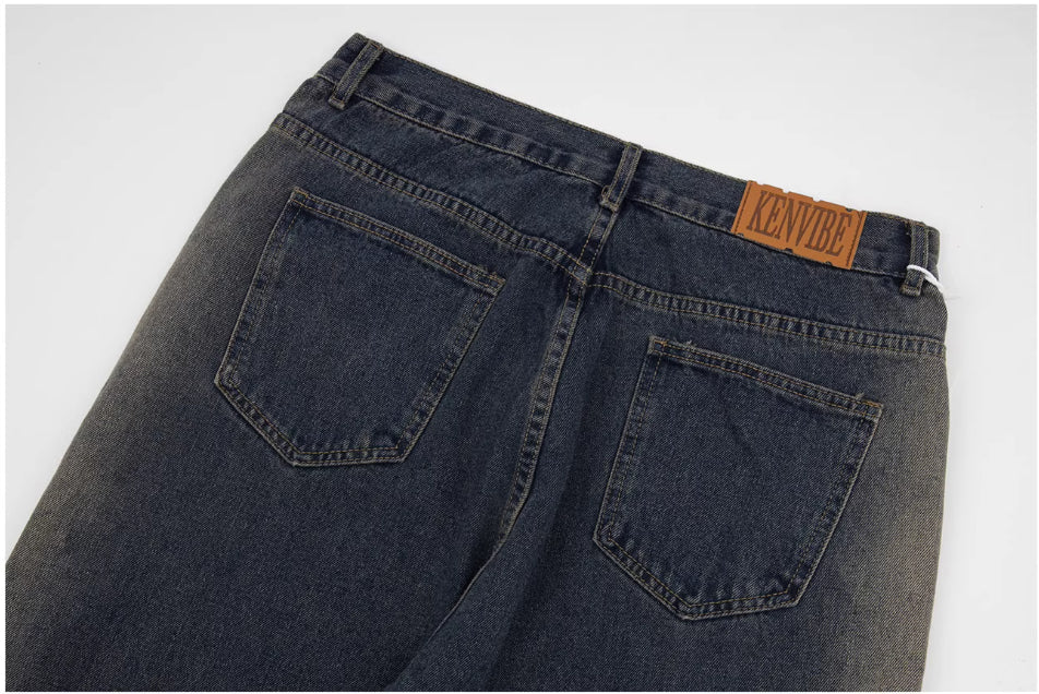 Men's Loose Double Zipper Yellow Mud Color Slightly Flared Jeans