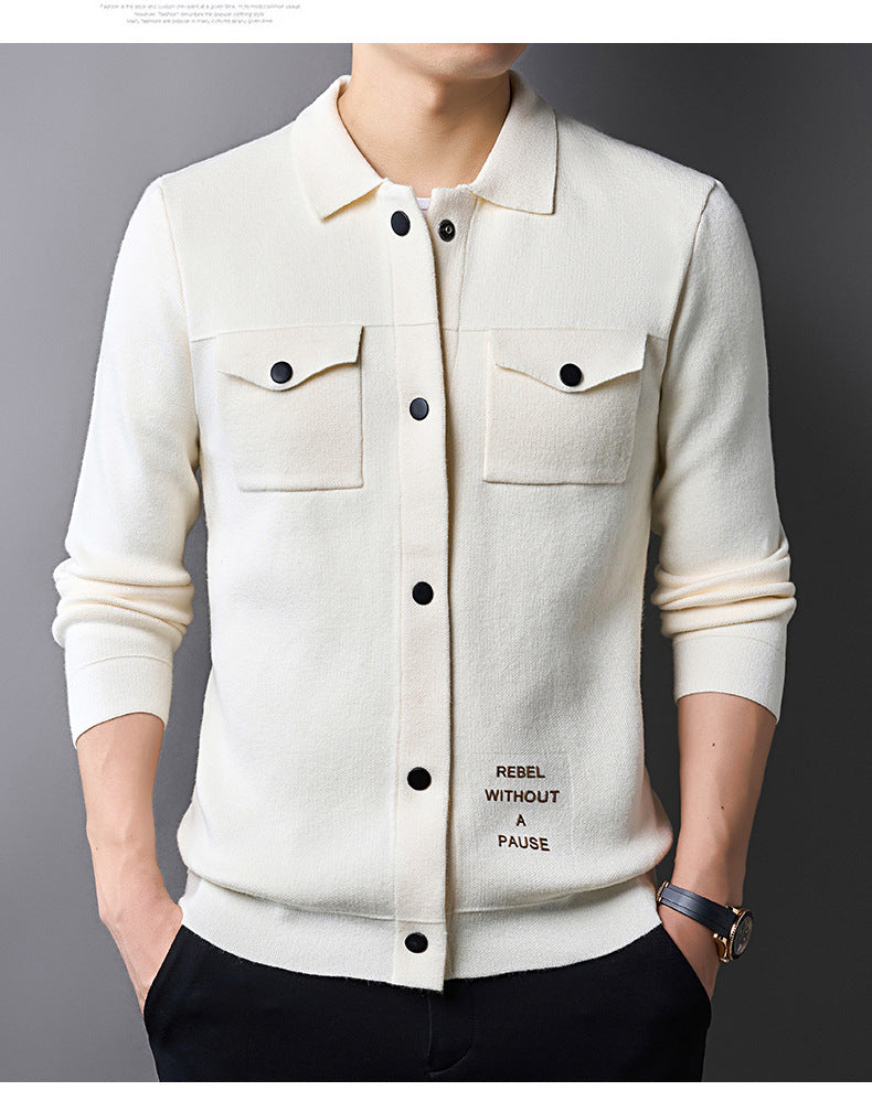 Youth Casual Autumn Men's Knitted Cardigan Real Pocket Sweater British Outer Tops